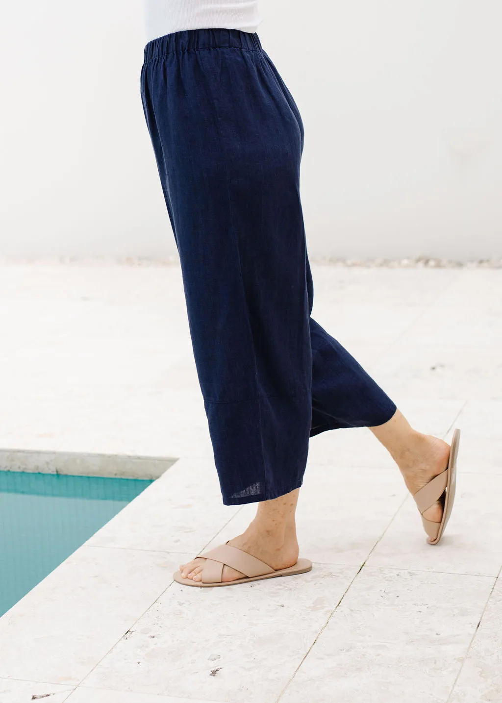 100% Linen Wide Leg Pant Navy