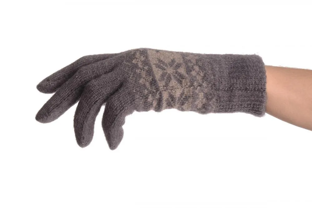 Angora Slate Grey Fair Isle Knitted Gloves