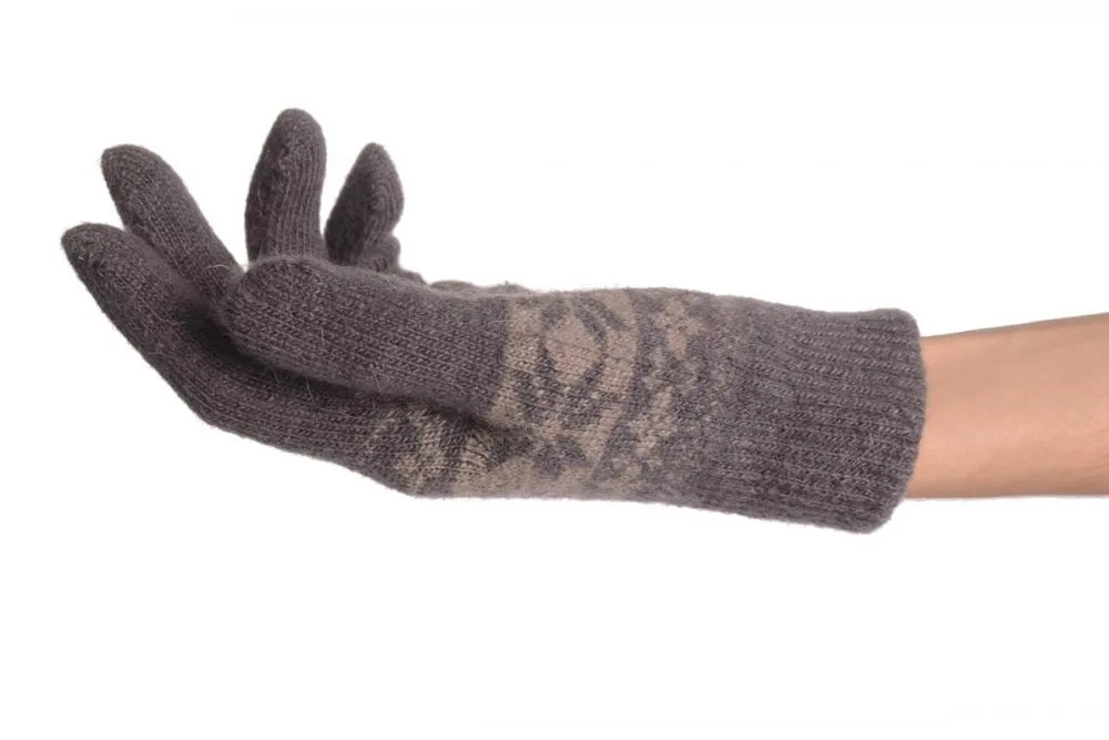 Angora Slate Grey Fair Isle Knitted Gloves