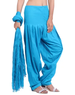 Aqua Blue Cotton Patiala Salwar And Dupatta Set