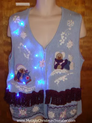 Baby Blue Bears Light Up Ugly Xmas Sweater Vest