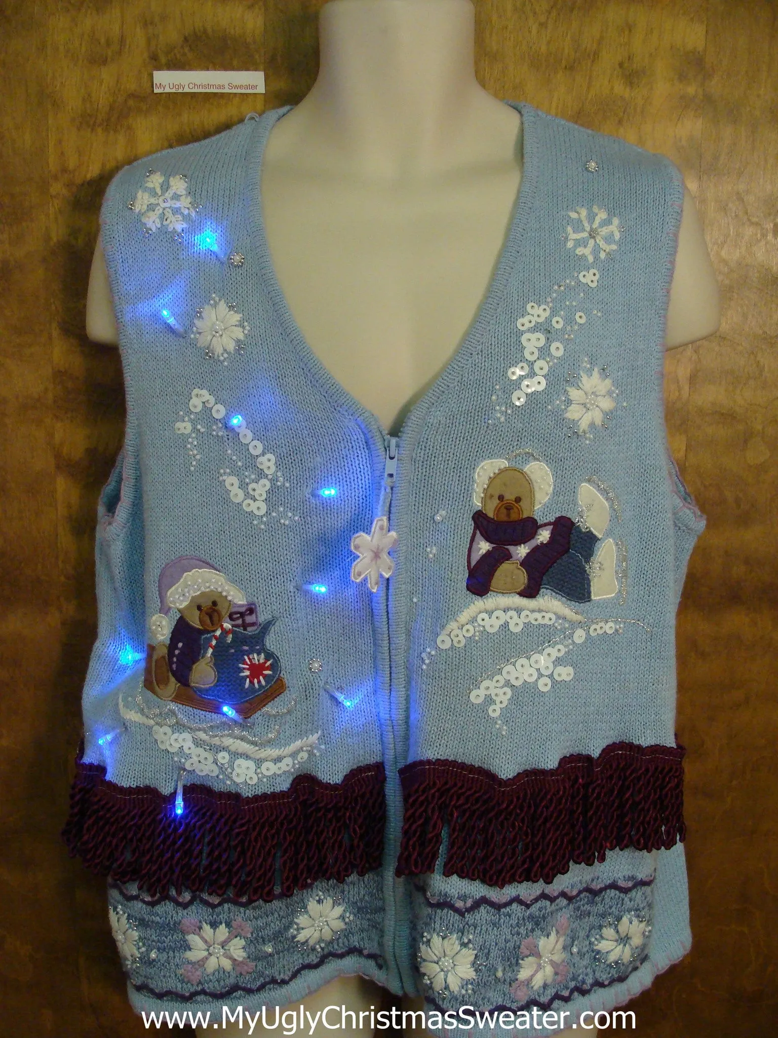 Baby Blue Bears Light Up Ugly Xmas Sweater Vest