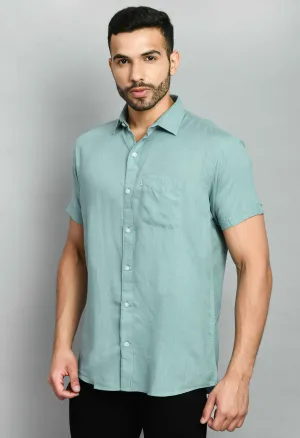 Basic Mint Green Linen Casual Shirt