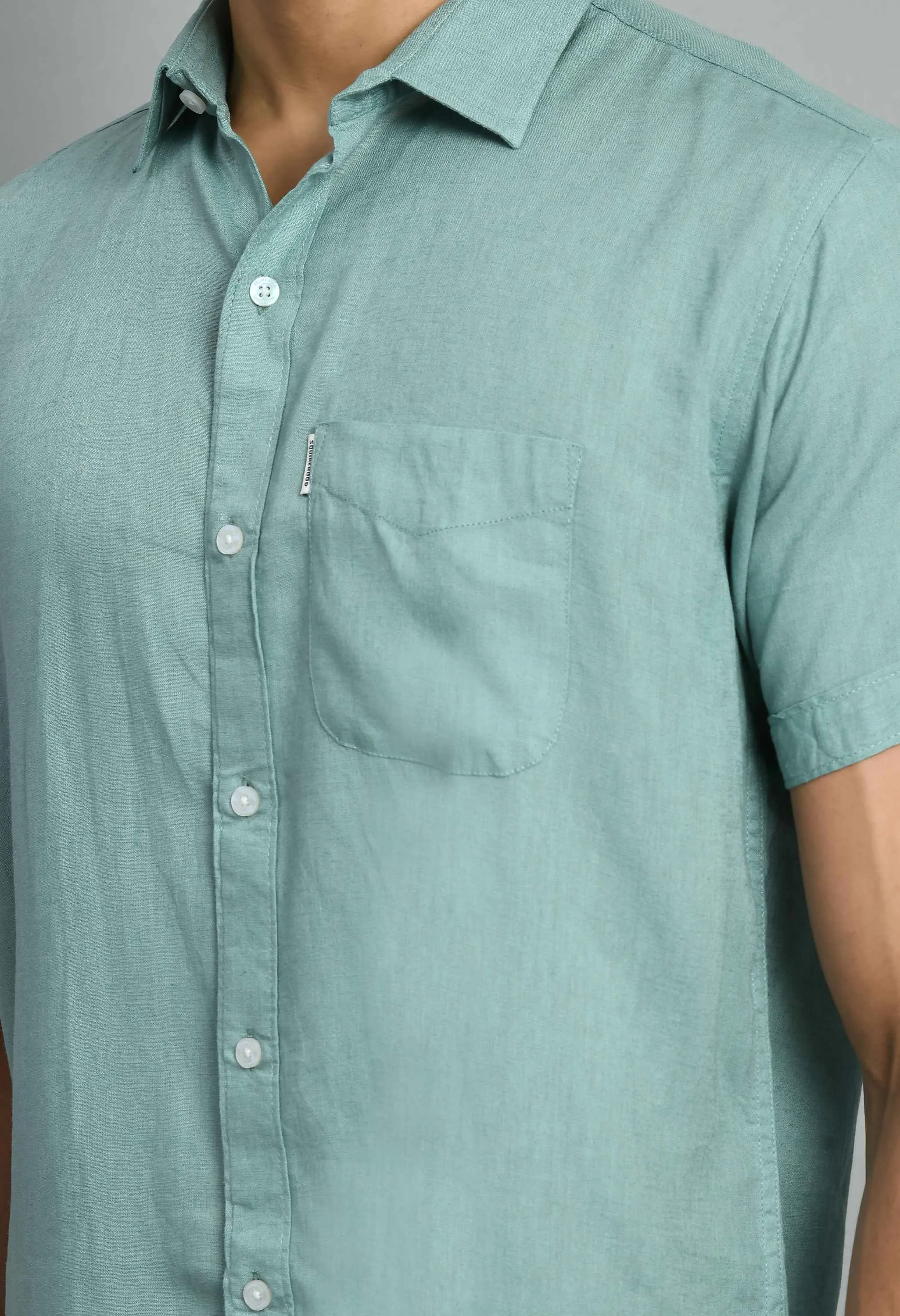 Basic Mint Green Linen Casual Shirt