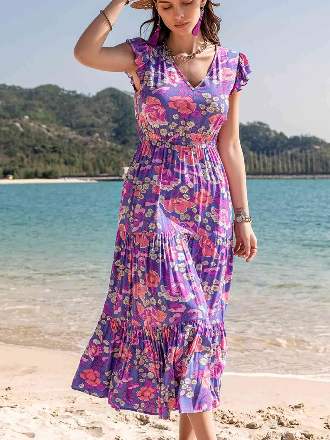 Beachy Floral Midi Beach Dress