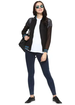 Black Poly Chiffon Bomber Jacket