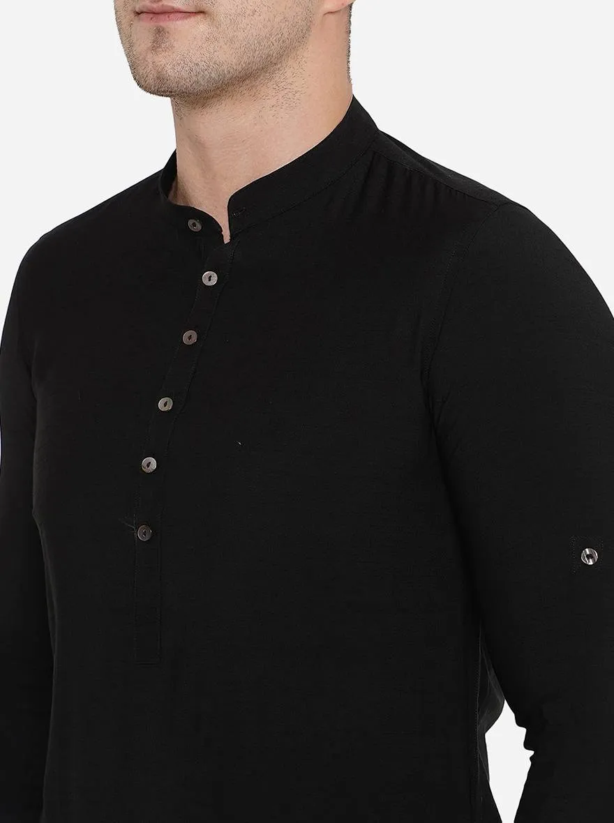 Black Solid Slim Fit Short Kurta | JB Studio