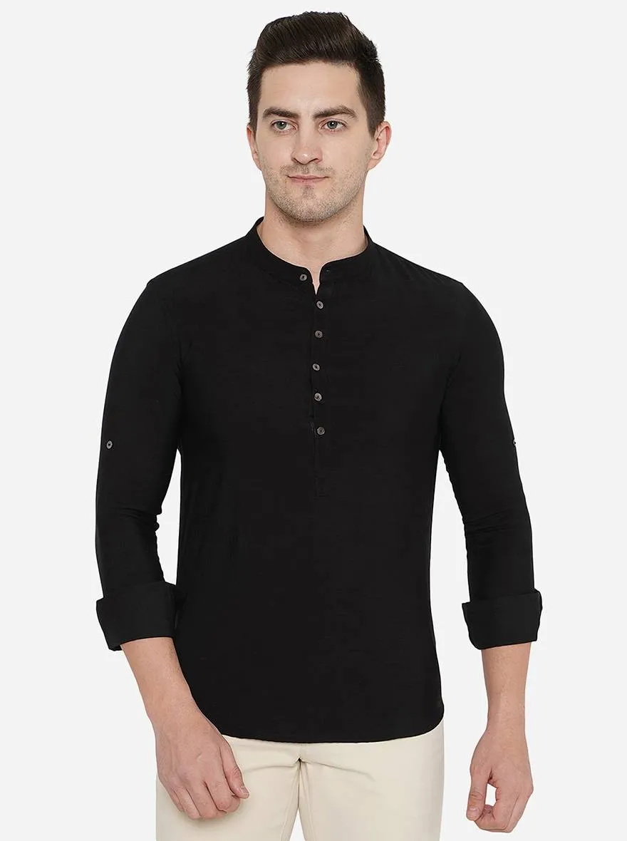 Black Solid Slim Fit Short Kurta | JB Studio