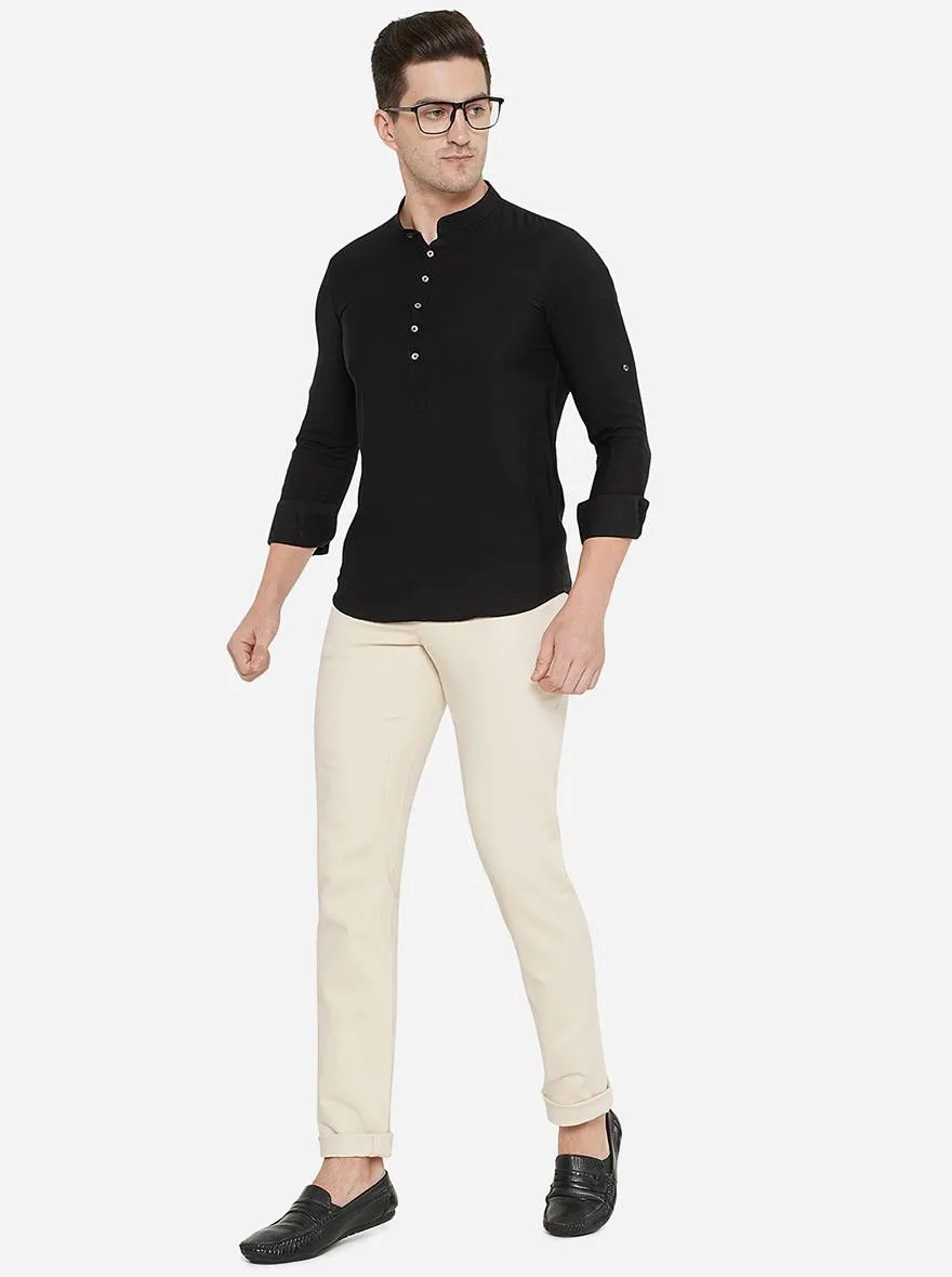 Black Solid Slim Fit Short Kurta | JB Studio