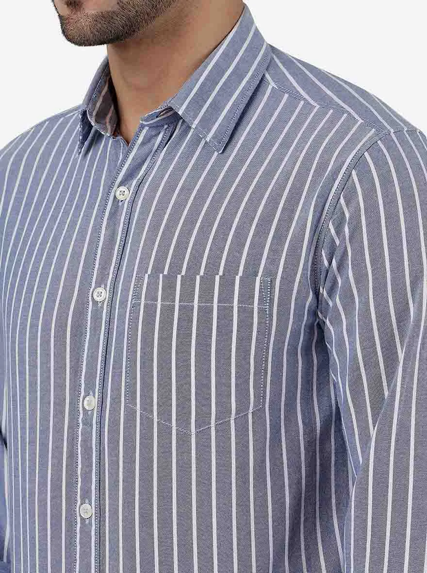 Blue Striped Slim Fit Casual Shirt | Greenfibre