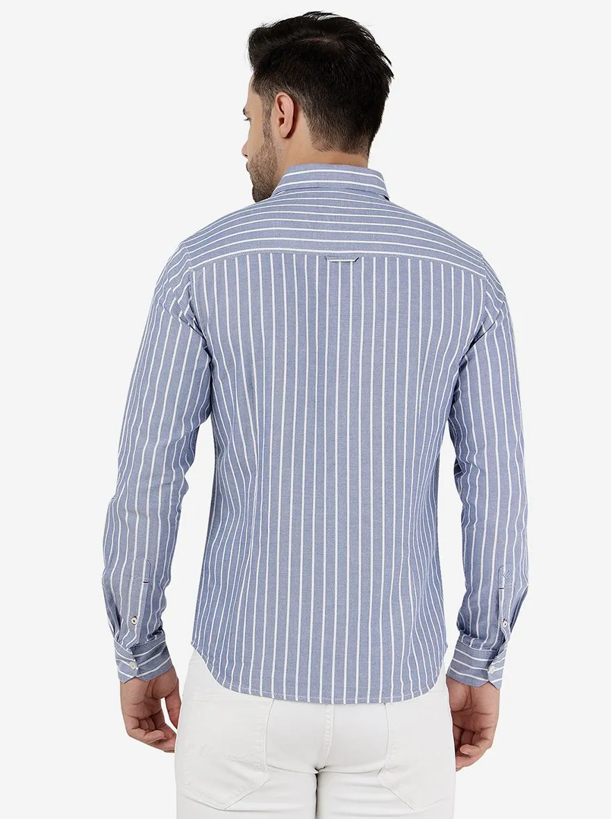 Blue Striped Slim Fit Casual Shirt | Greenfibre