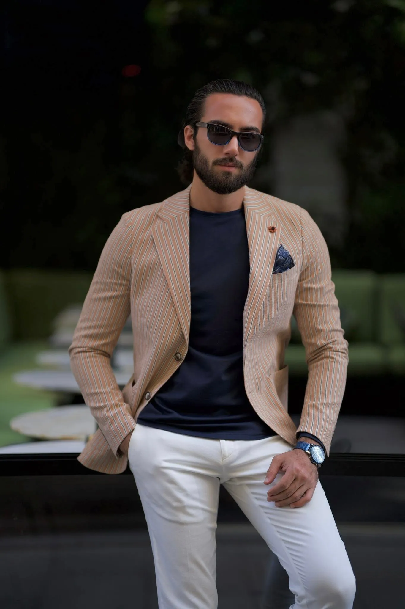 Bojoni Amato Slim Fit Double Breasted Camel Blazer