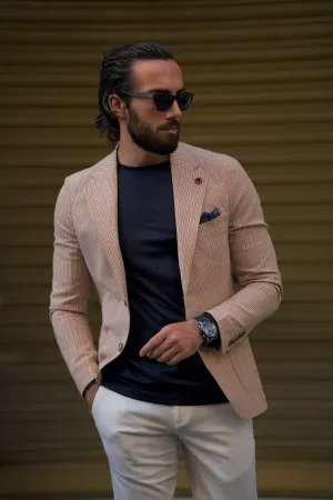 Bojoni Amato Slim Fit Double Breasted Camel Blazer