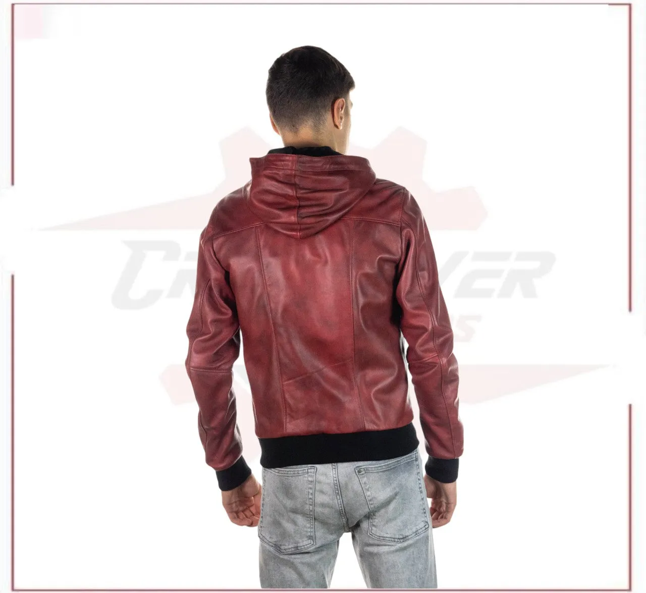 Bomber Napoli Cap - Men's Bomber Jacket in Genuine Bordeaux Leather