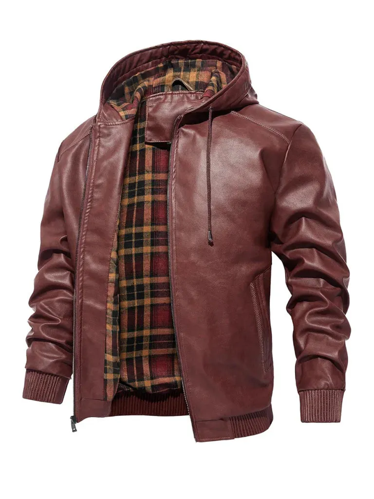 Bomber Style Hooded Leather Jacket