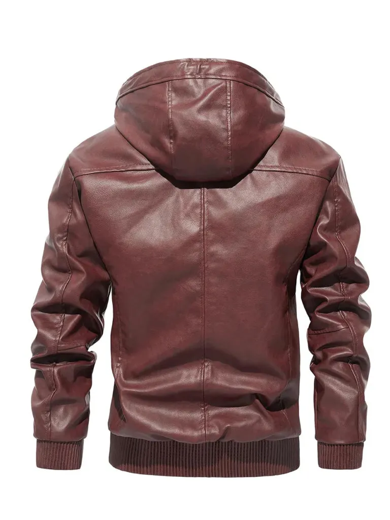 Bomber Style Hooded Leather Jacket