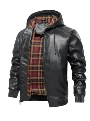 Bomber Style Hooded Leather Jacket