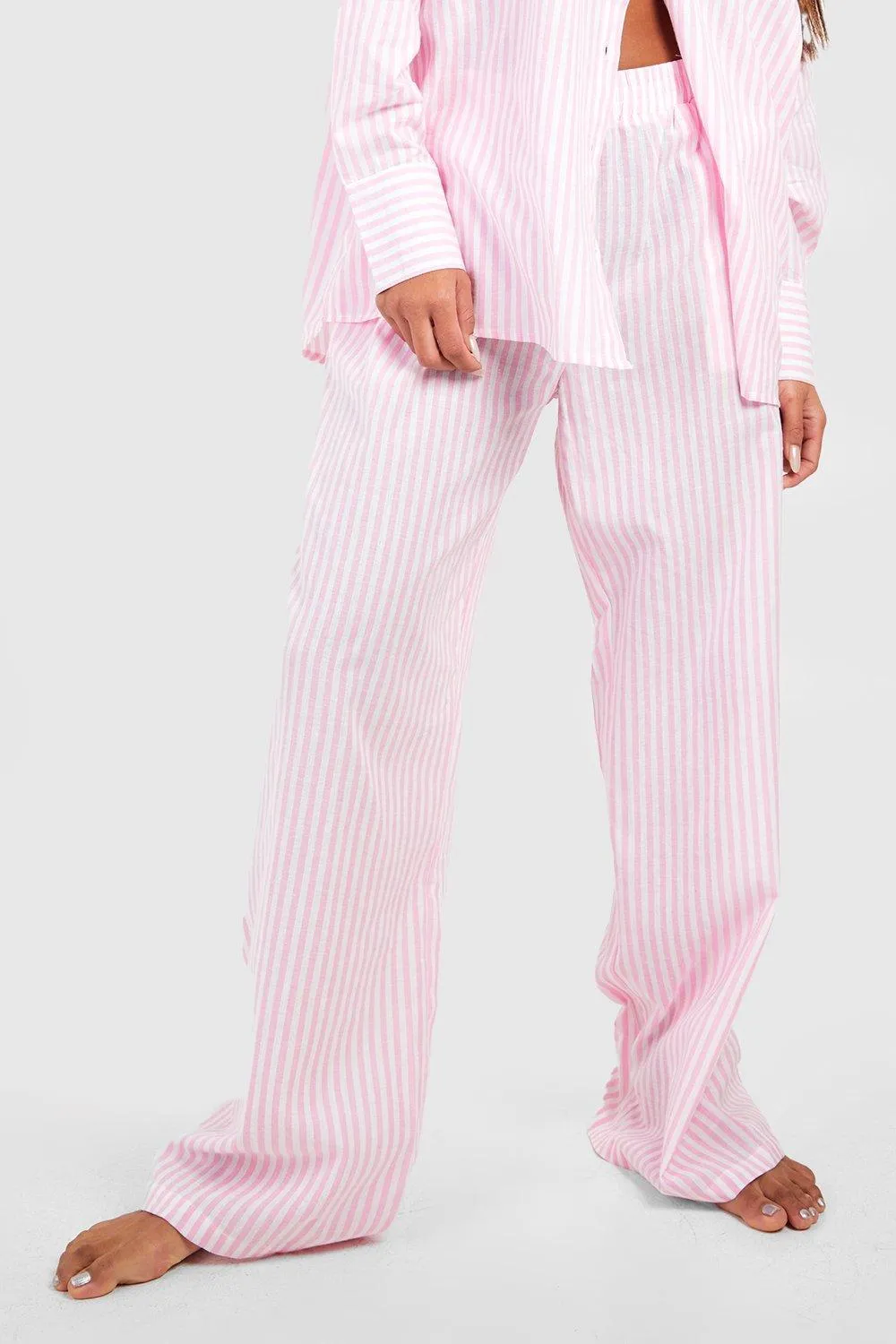 Boohoo Cotton Stripe Pajama Pants, Pink