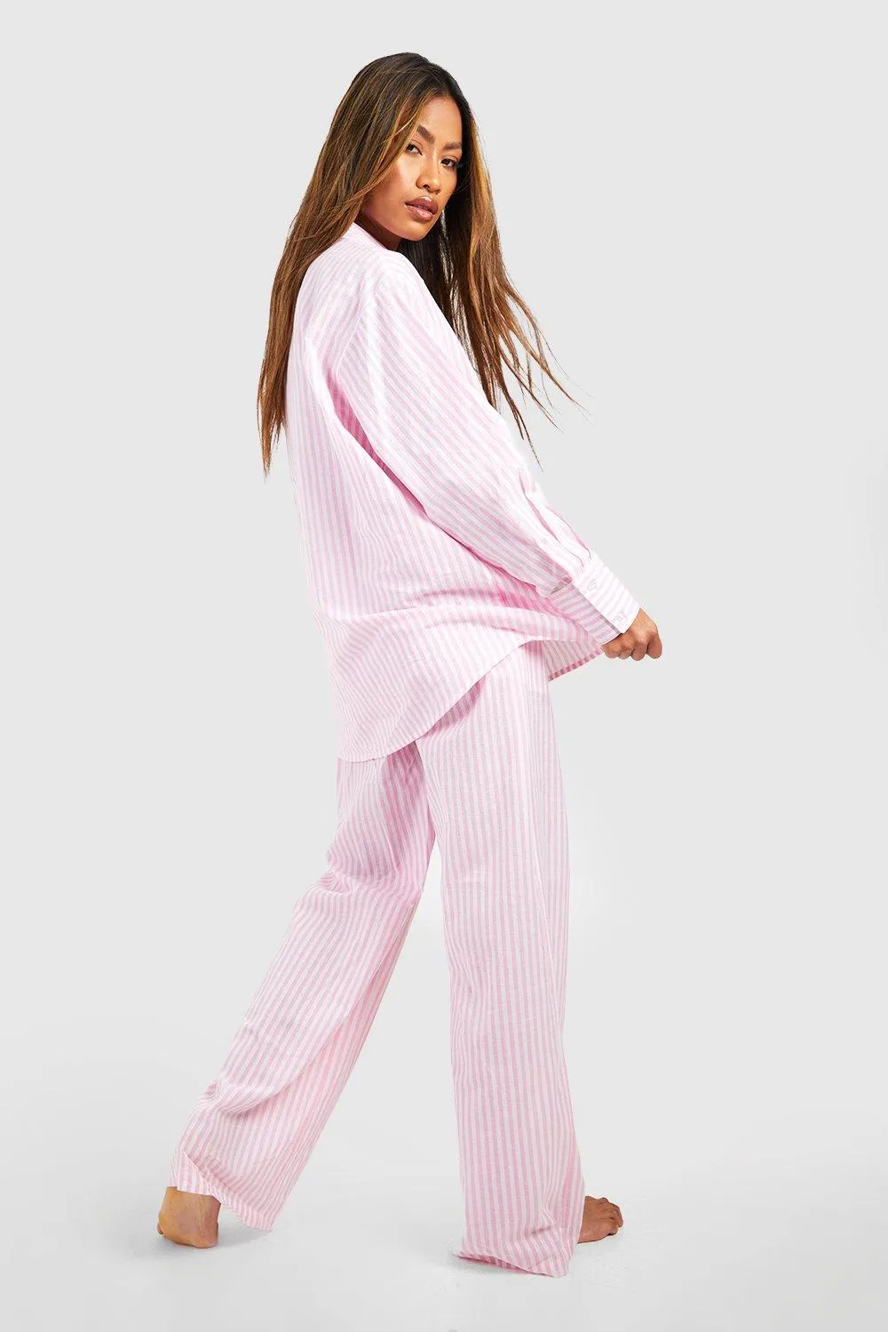 Boohoo Cotton Stripe Pajama Pants, Pink