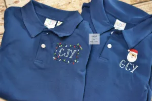 Boys Monogrammed Christmas polo style shirt, monogrammed Christmas dress shirt, Christmas outfit, monogrammed shirt for santa pictures