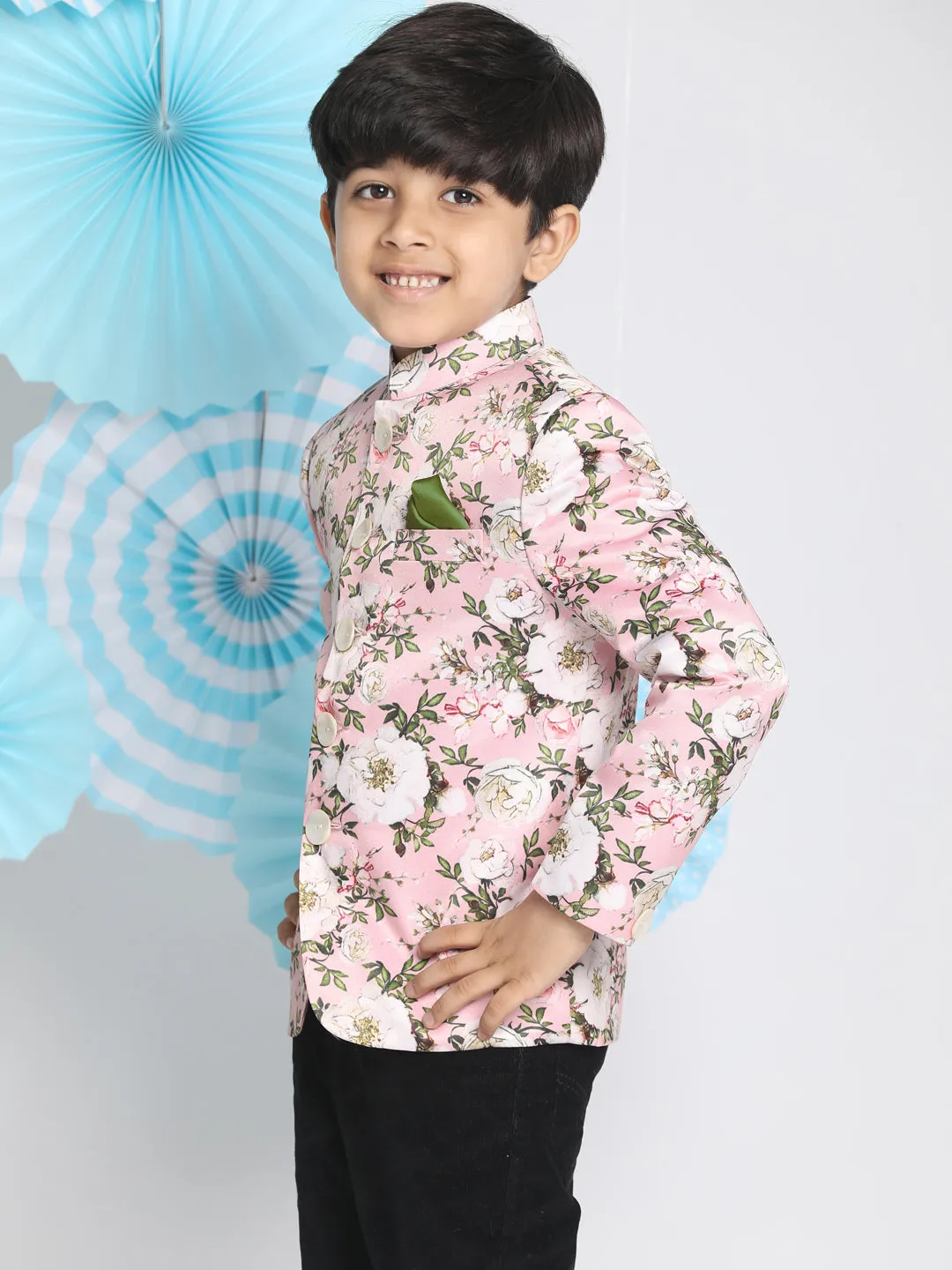 Boy's Multicolor-Base-Pink Jodhpuri - Vastramay Boys