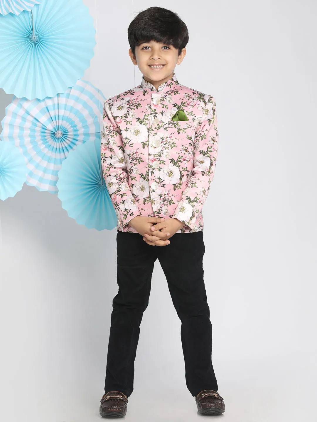 Boy's Multicolor-Base-Pink Jodhpuri - Vastramay Boys