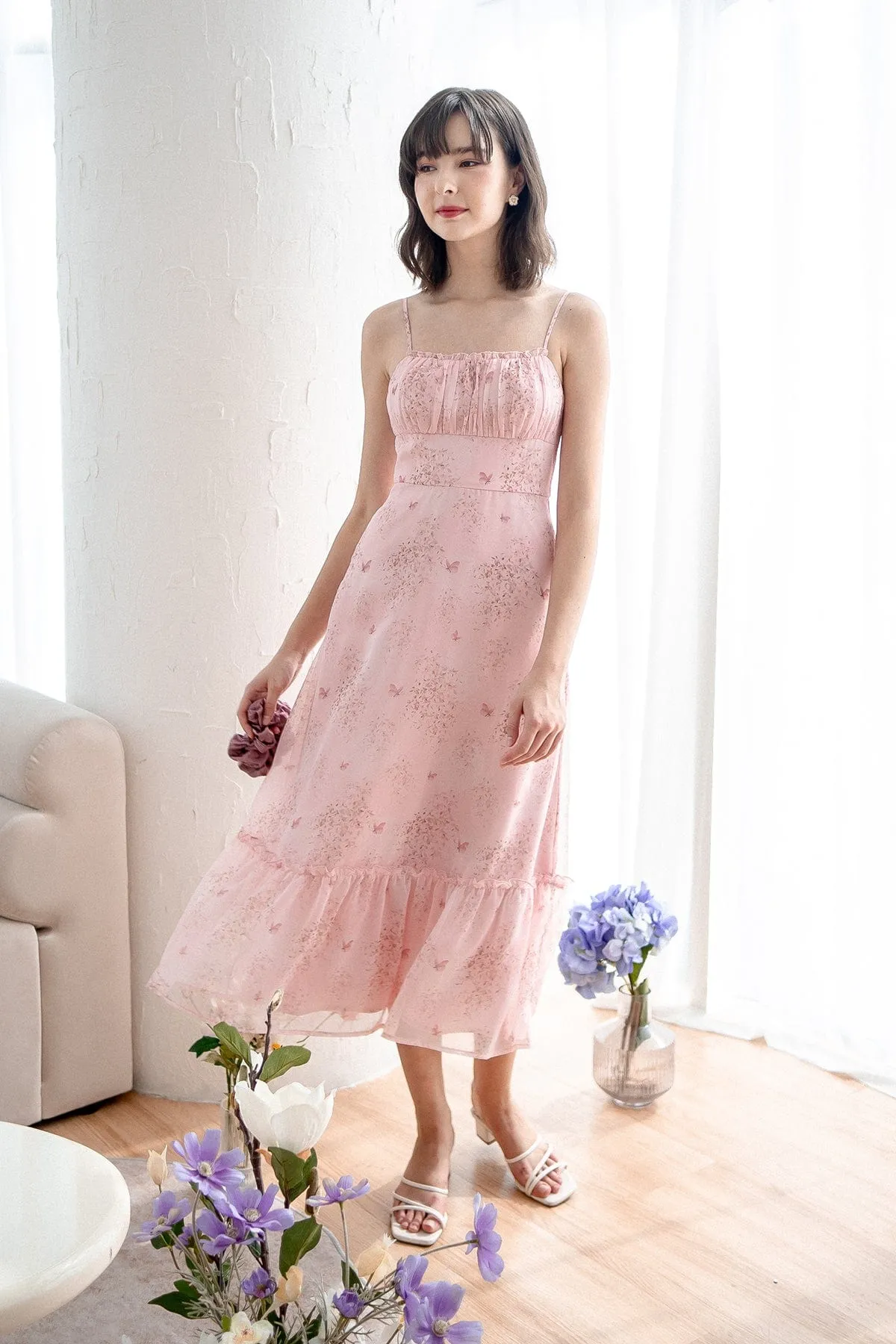 BRANT FLORAL RUCHED MAXI IN PINK