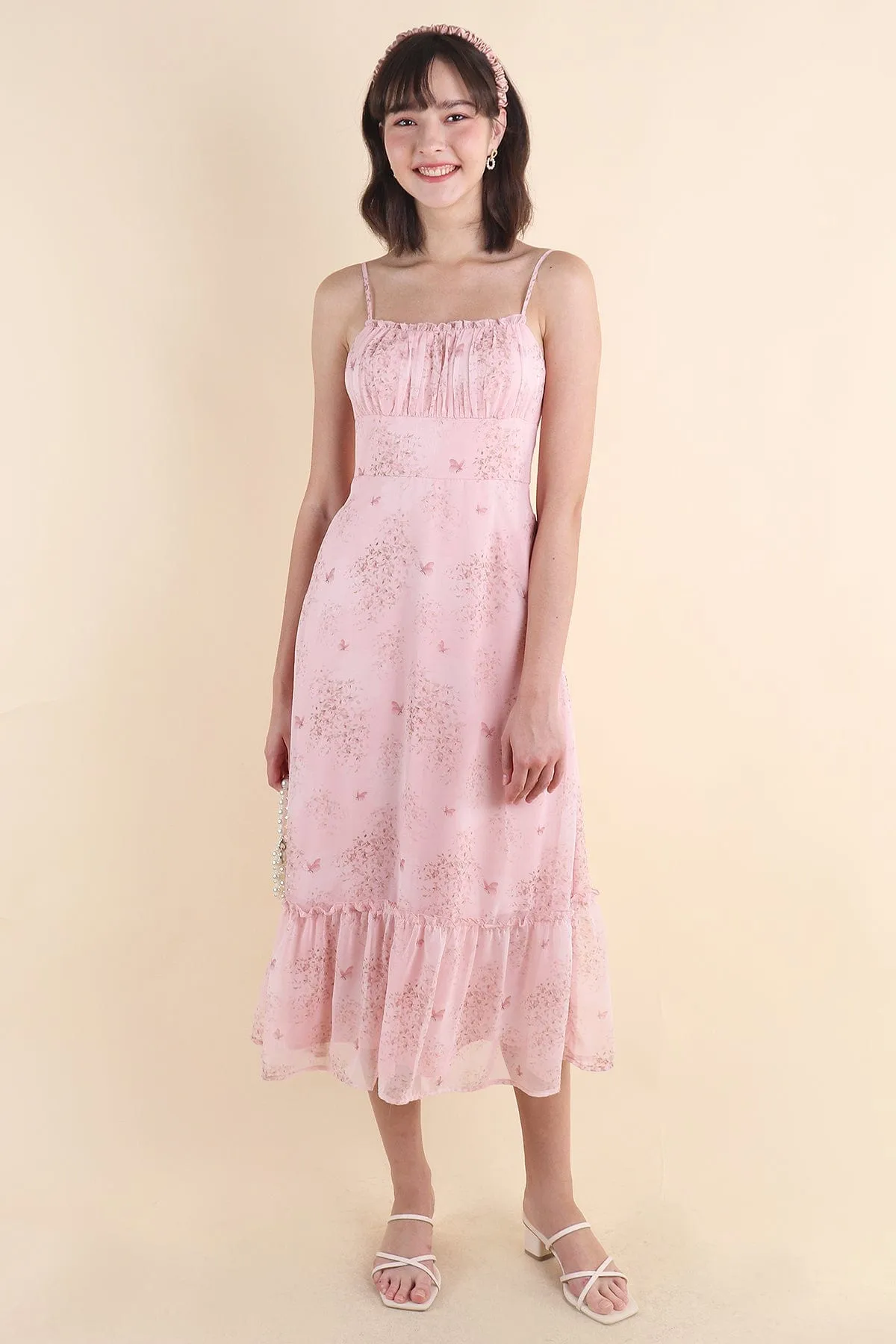 BRANT FLORAL RUCHED MAXI IN PINK