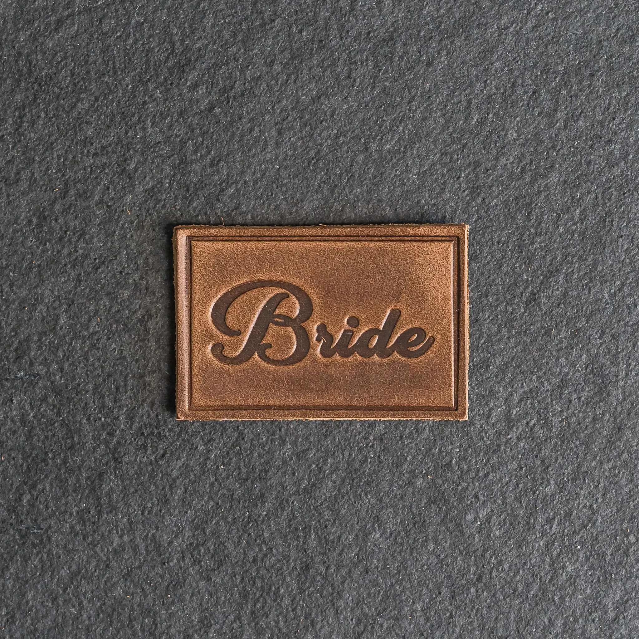 Bride & Groom Leather Patches with optional Velcro added - Cursive Font