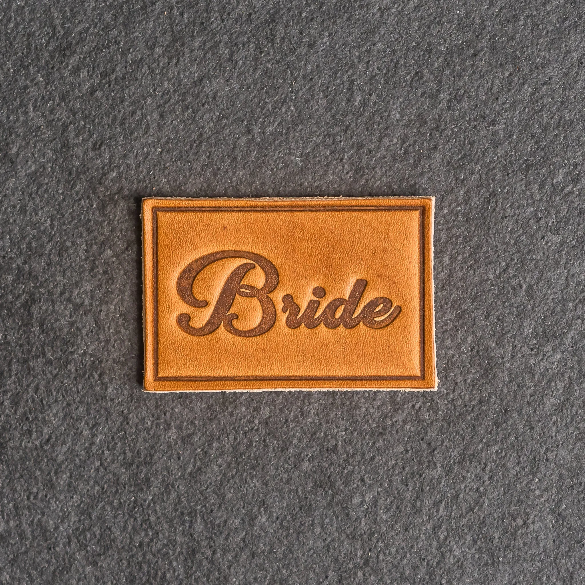 Bride & Groom Leather Patches with optional Velcro added - Cursive Font