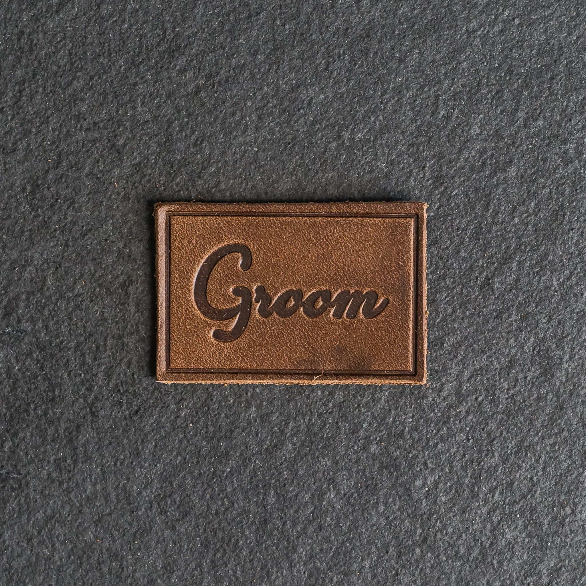 Bride & Groom Leather Patches with optional Velcro added - Cursive Font