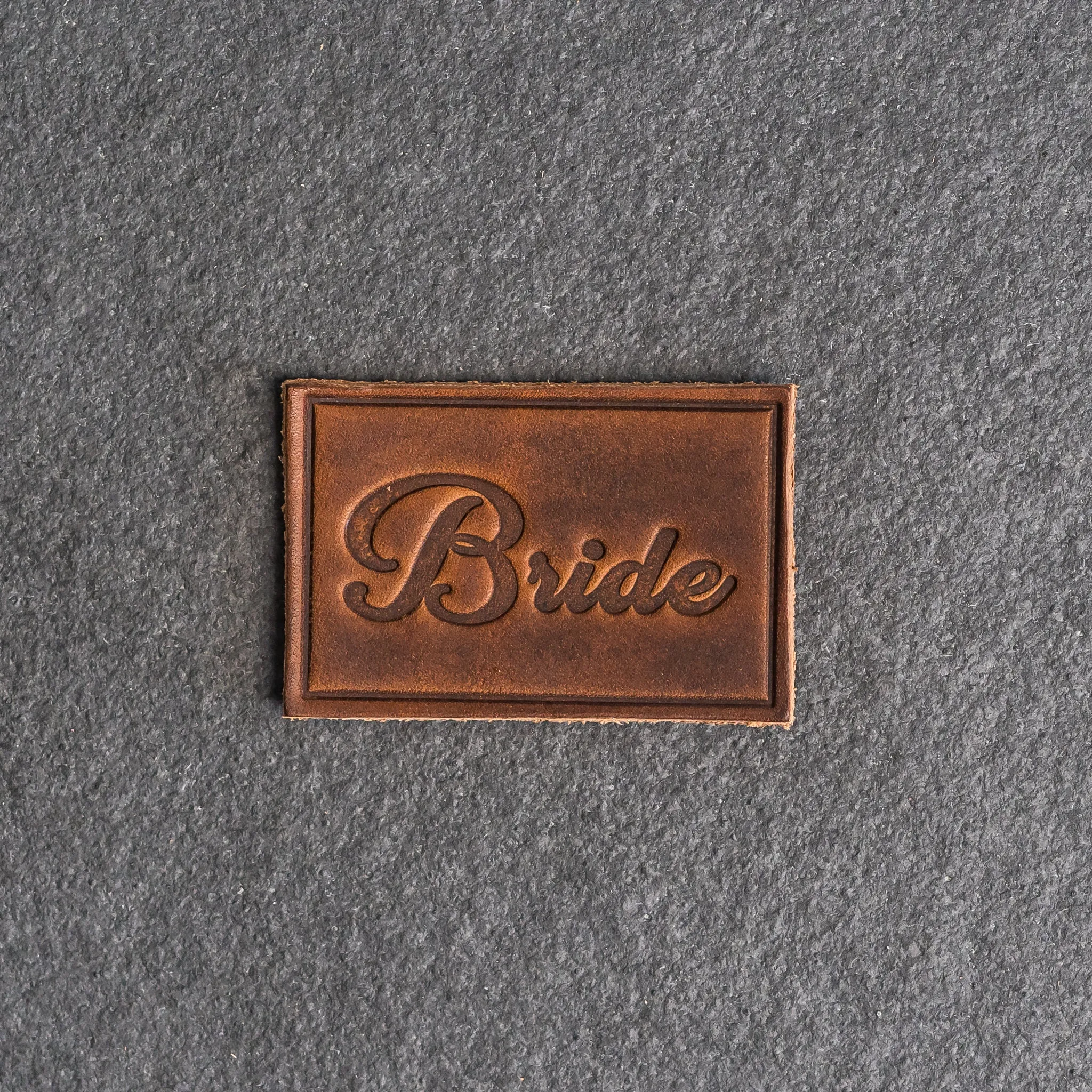 Bride & Groom Leather Patches with optional Velcro added - Cursive Font