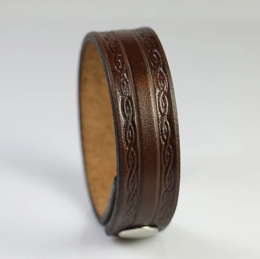 Brown Embossed Leather Bracelet