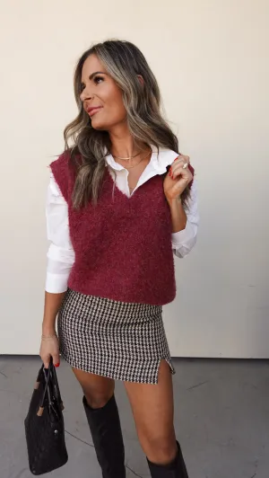 Burgundy V-Neck Knit Sweater Vest