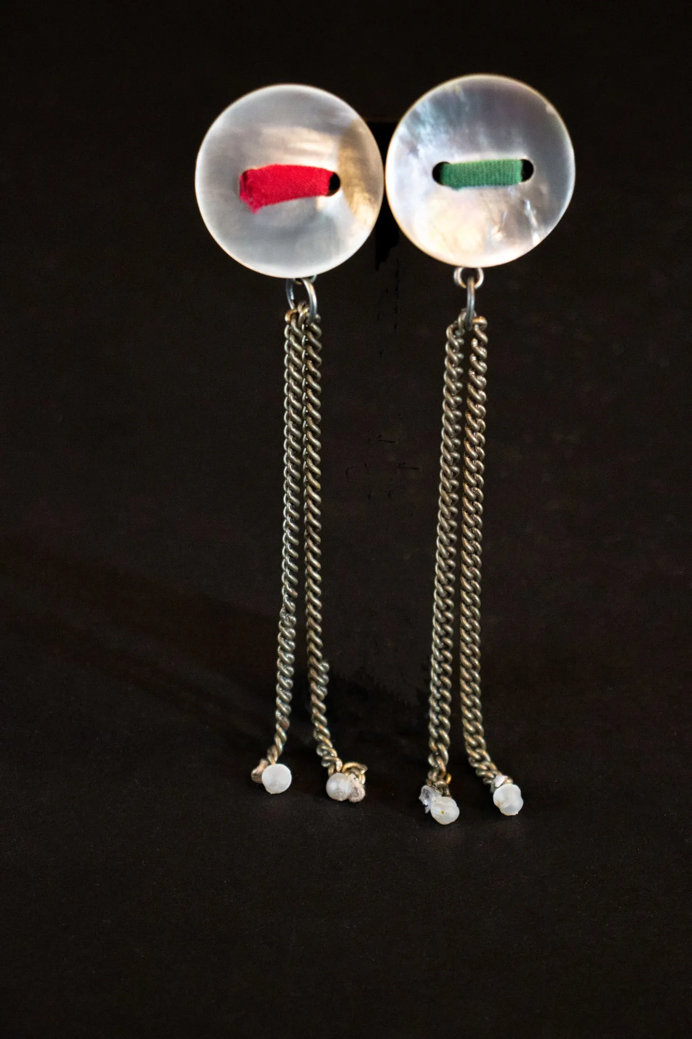 Button and Silver Chain Earrings by Atelier Carpe Diem