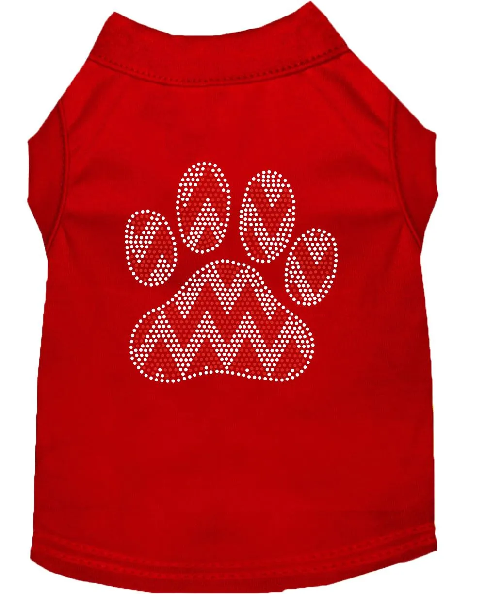 Candy Cane Chevron Paw Rhinestone Dog Shirt Red Xl (16)