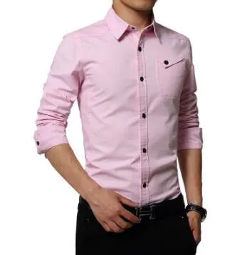 Casual Men Shirt Long Sleeve Mandarin Collar