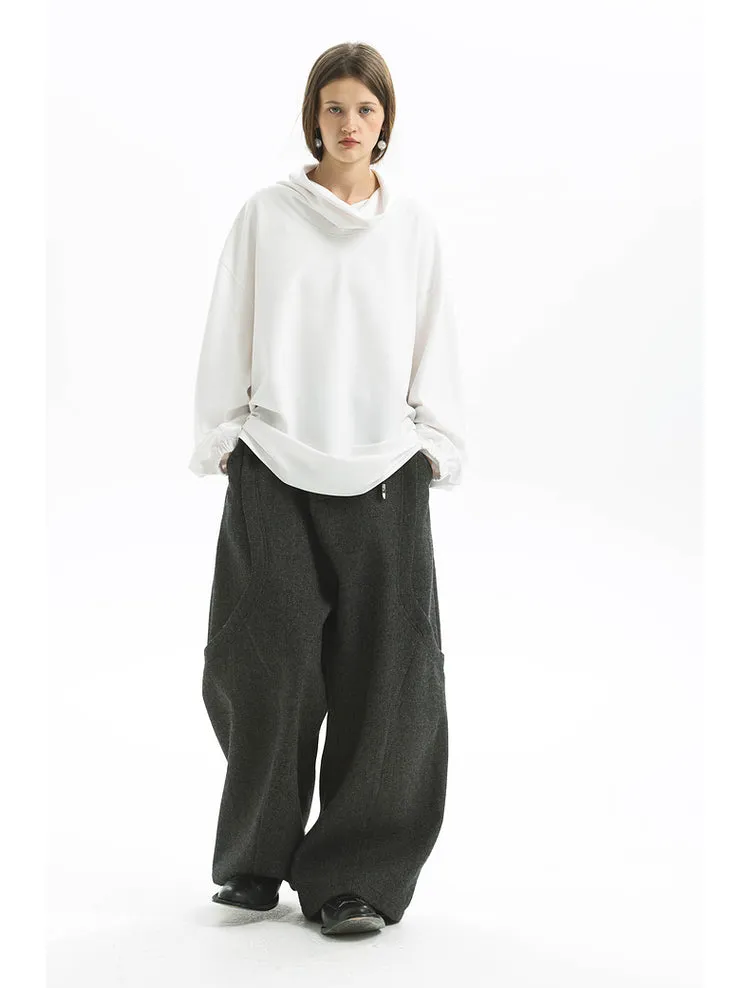 Checked Wool Wide Leg Pants