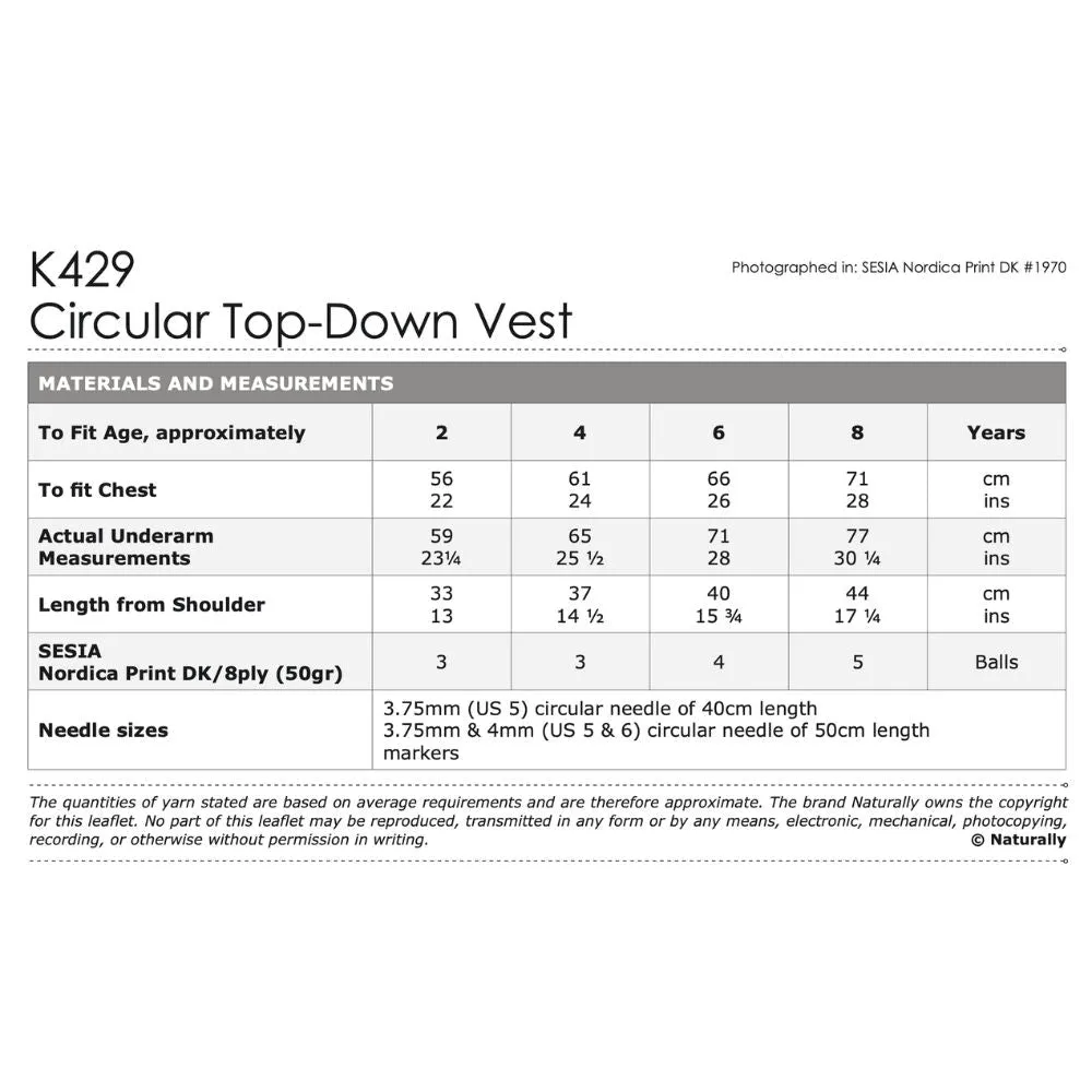 Circular Top-Down Vest Knitting Pattern (K429)