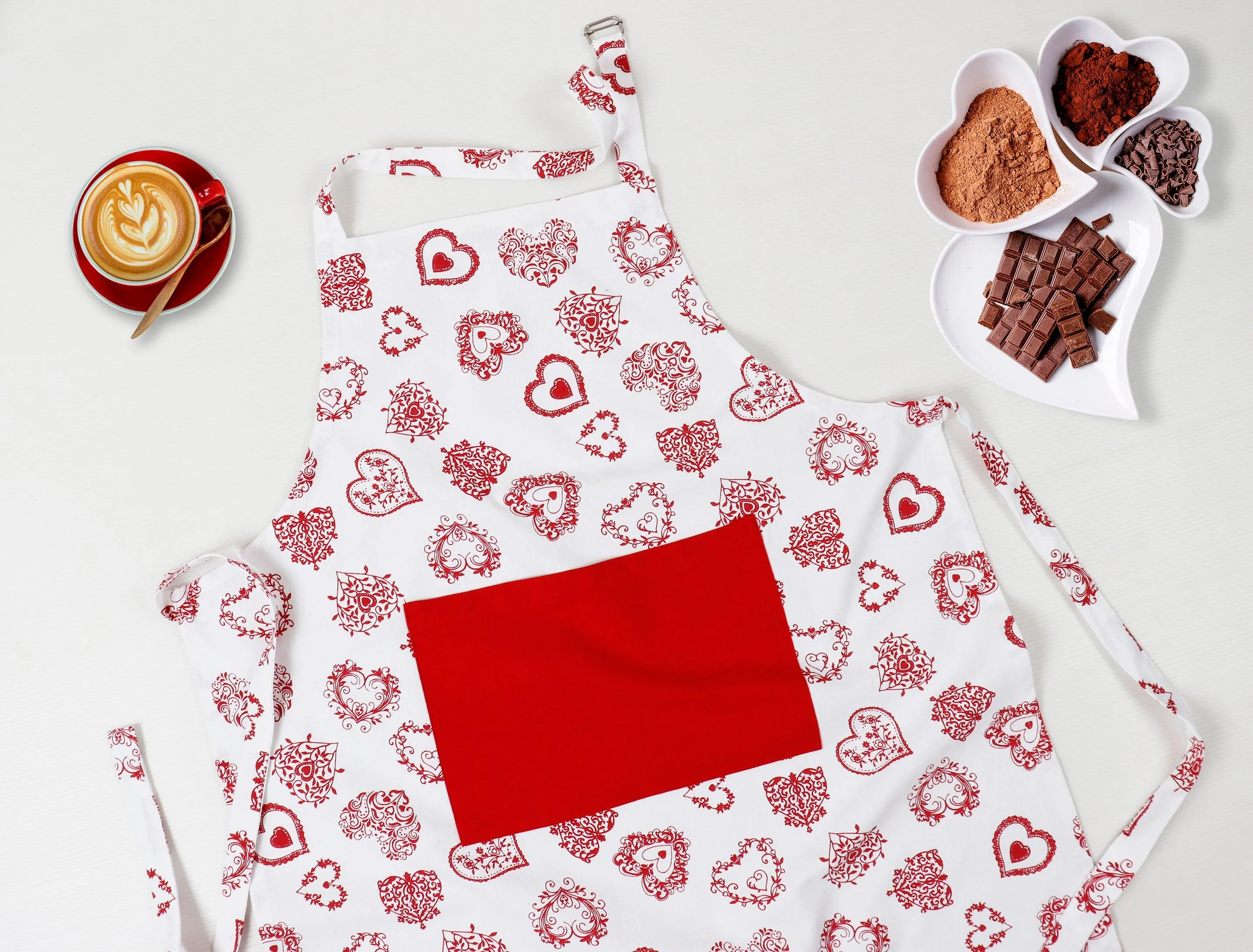 Cotton Red Heart With Solid Pocket Free Size Apron Pack Of 1