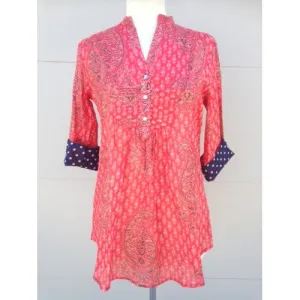 Cotton Tunic Top Red and Navy