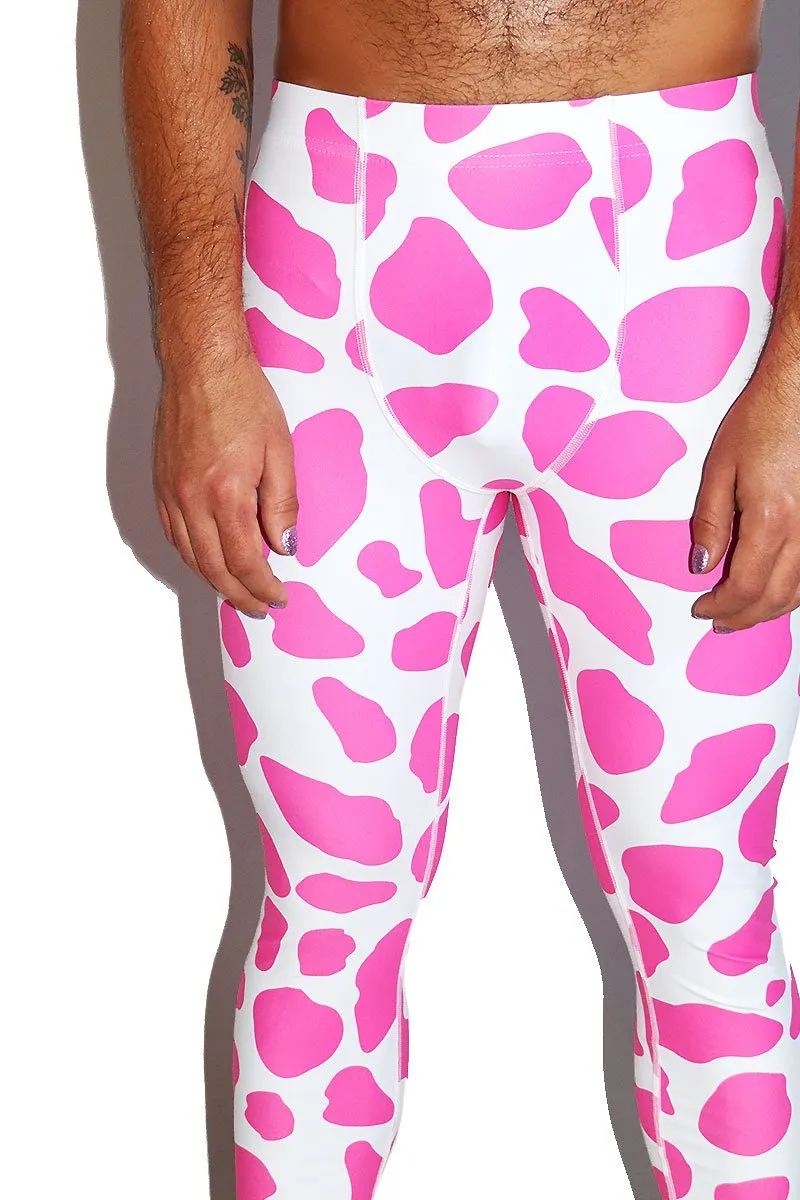 Cow Print Leggings Tights- Pink