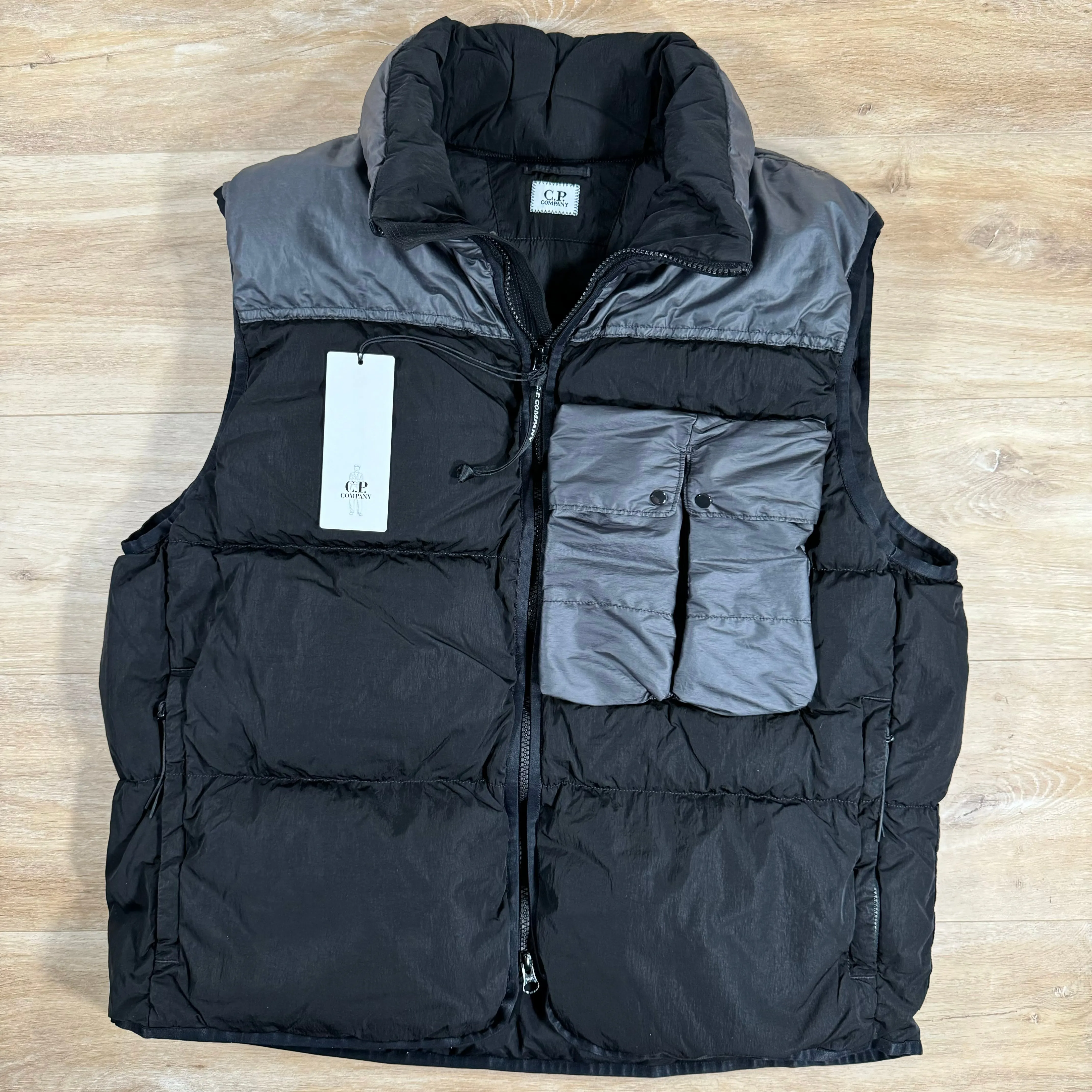 C.P. Company Mixed Down Lens Gilet in Black