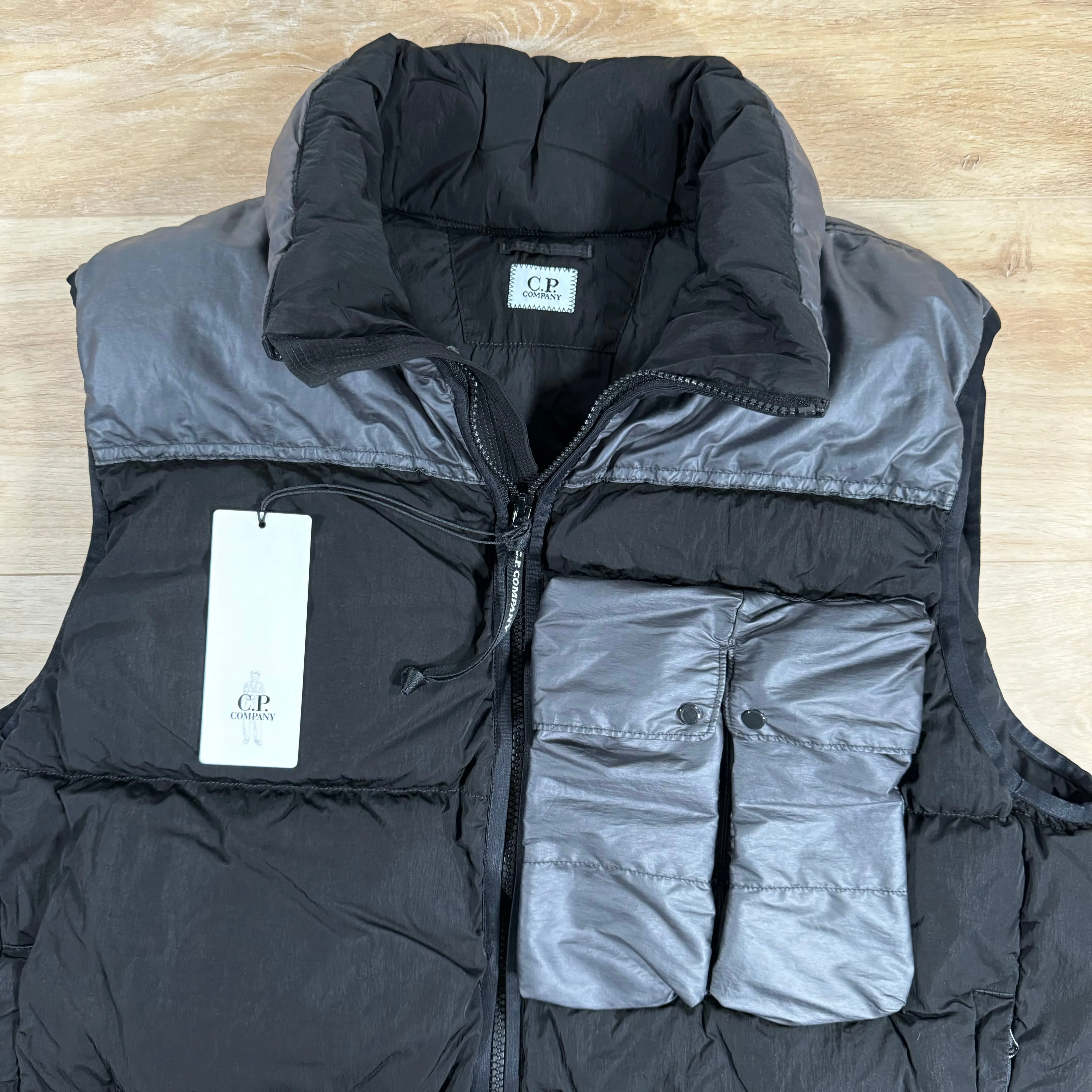 C.P. Company Mixed Down Lens Gilet in Black