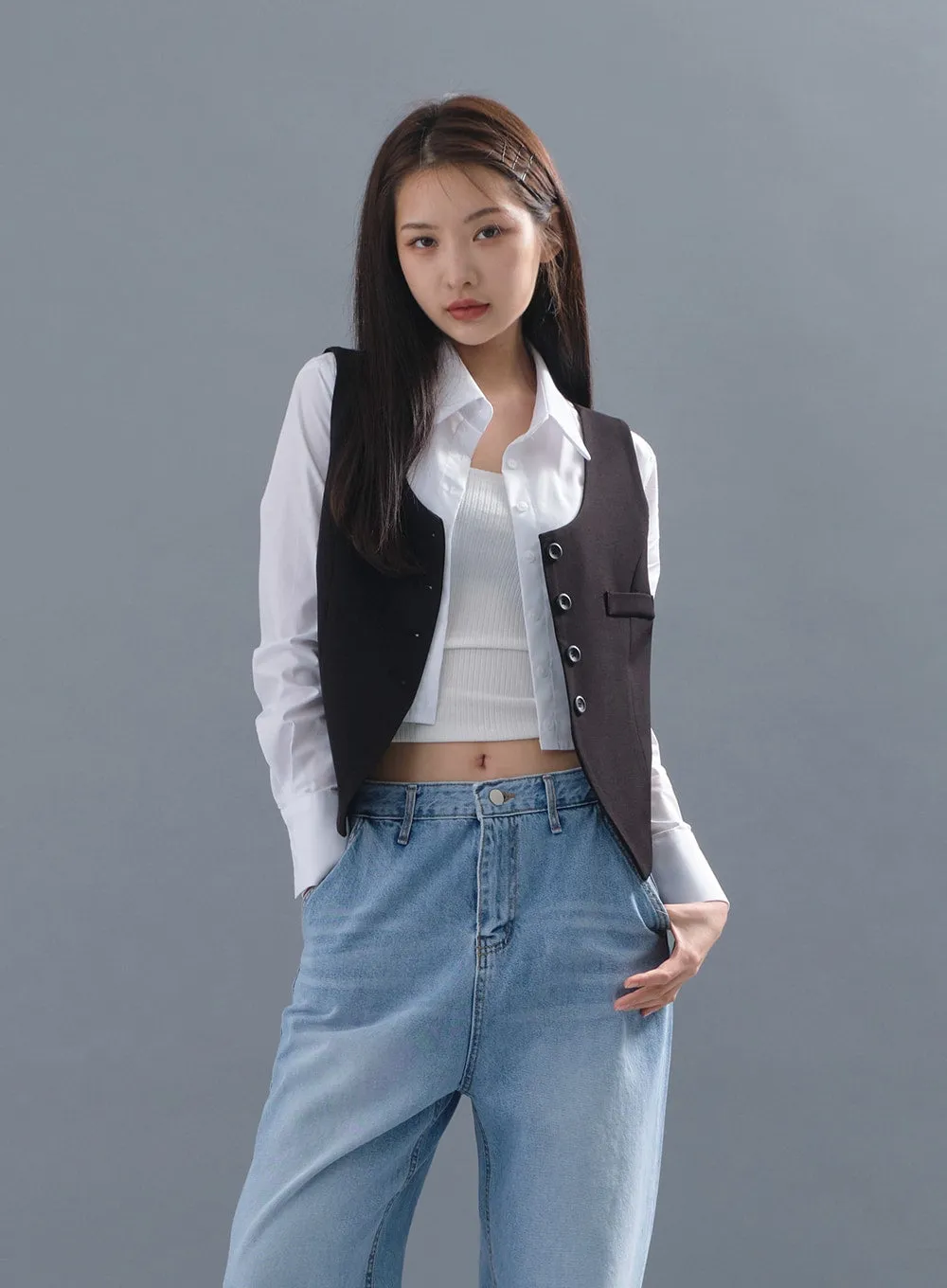 Cropped Button Down Vest CM3