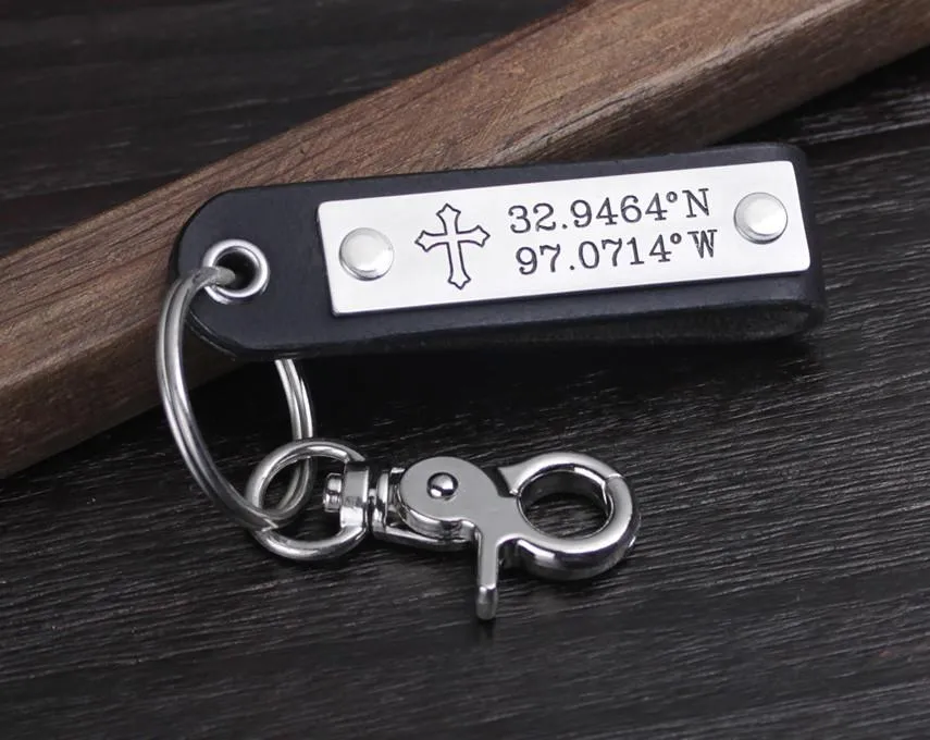 Custom Coordinates Leather Keychain for Anniversary/Wedding Gift