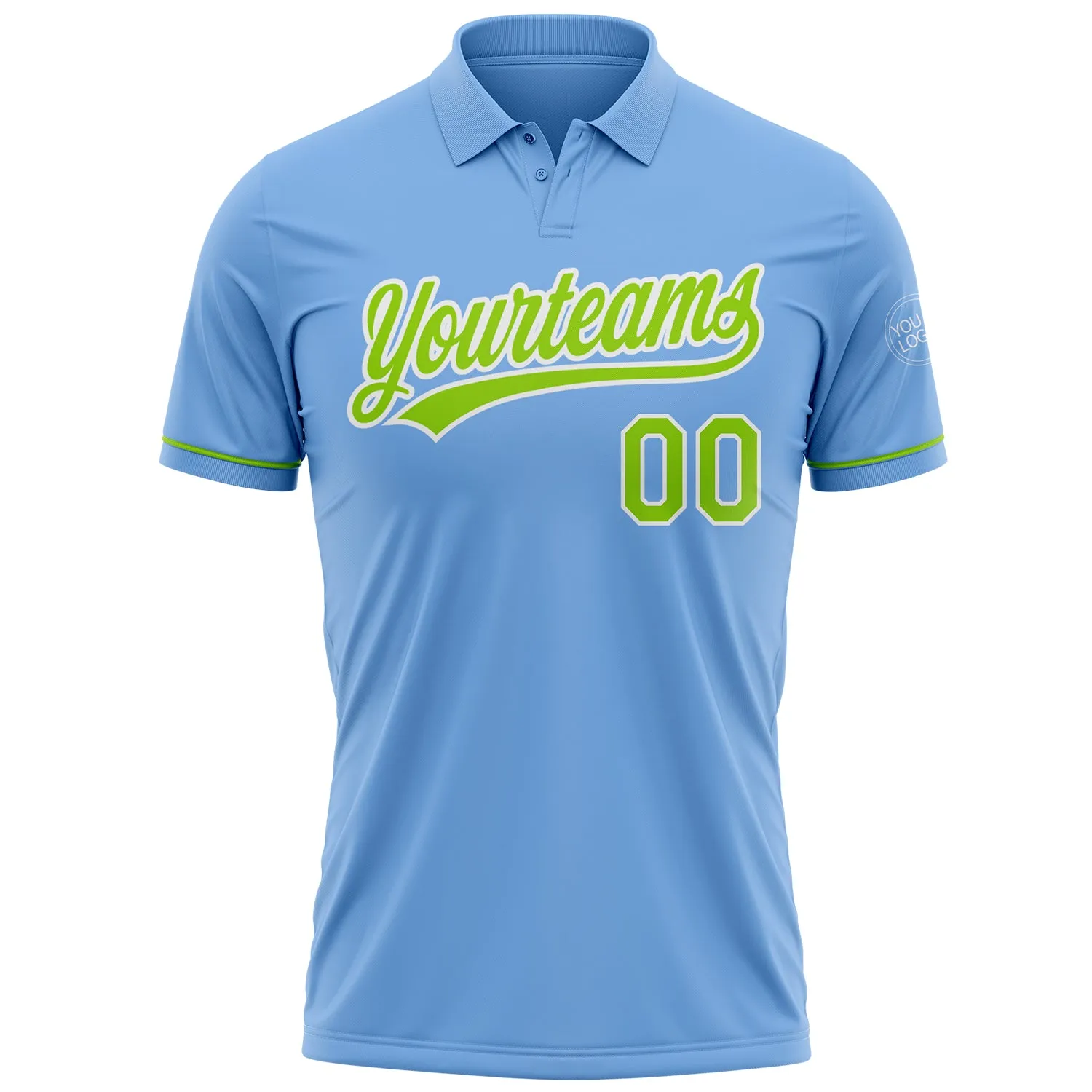 Custom Light Blue Neon Green-White Performance Vapor Golf Polo Shirt