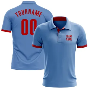 Custom Light Blue Red Performance Golf Polo Shirt