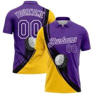 Custom Purple Yellow-Black 3D Pattern Design Golf Ball Performance Golf Polo Shirt