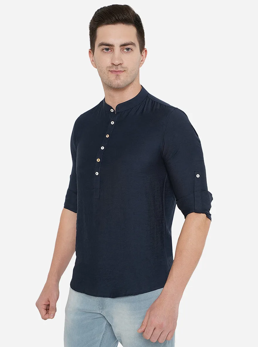 Dark Blue Solid Slim Fit Short Kurta | JB Studio